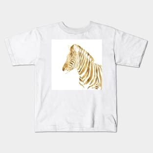 Modern Gold White Zebra Animal Safari Design Kids T-Shirt